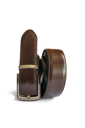 THE "Dark Brown" ONE // Double Sided Men's Twist Buckle Reversible Leather Belt - Kordovan
