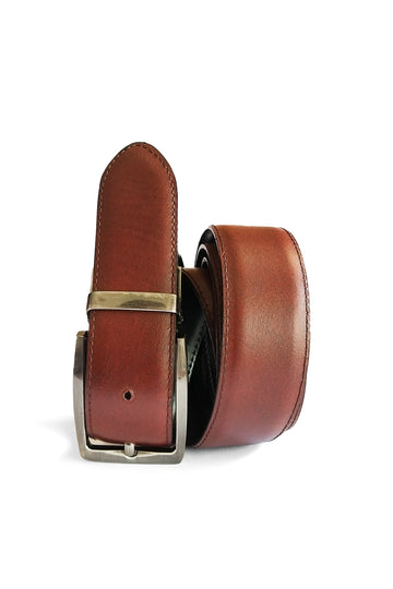 THE "Maroon" ONE // Double Sided Men's Twist Buckle Reversible Leather Belt - Kordovan