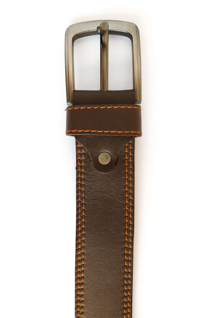 Men's Double Stitched Casual Leather Belt // Dark Brown - Kordovan