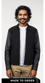The Apex Men's Black Plain Suede Hybrid Bomber Jacket | Kordovan Leather Pakistan