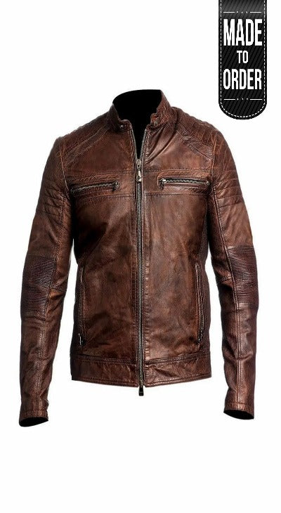 Rebel | Men's Brown Cafe Racer Sheepskin Leather Jacket 