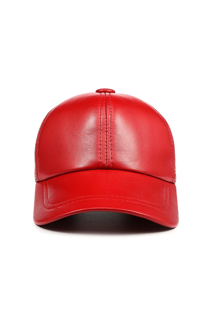 Genuine Sheep Leather Adjustable Baseball Cap // Unisex // Red