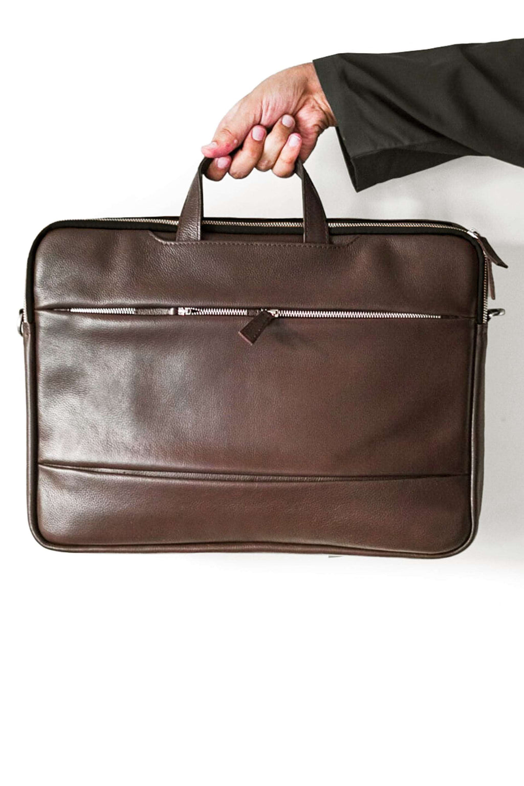 Natural Milled Sleek laptop Bag // Dark Brown